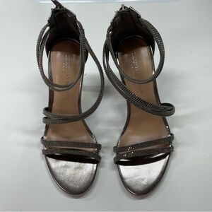 Christian‎ Siriano Silver Metallic Strappy Open Toe Heels Size 7.5